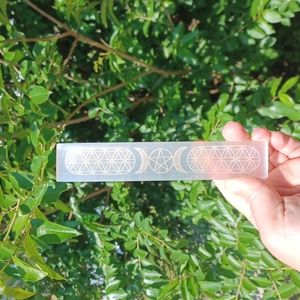 Selenite charging plate laser etched triple moon